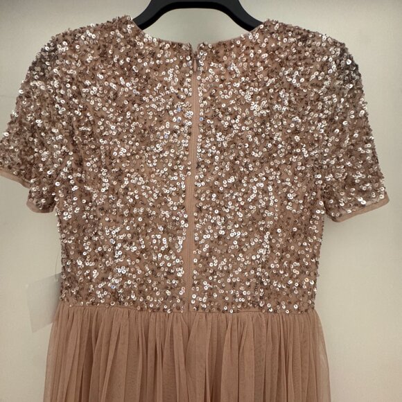 Maya Deluxe Formal Taupe Blush V Neckline Embellished Maxi Dress NWT - Picture 5 of 14